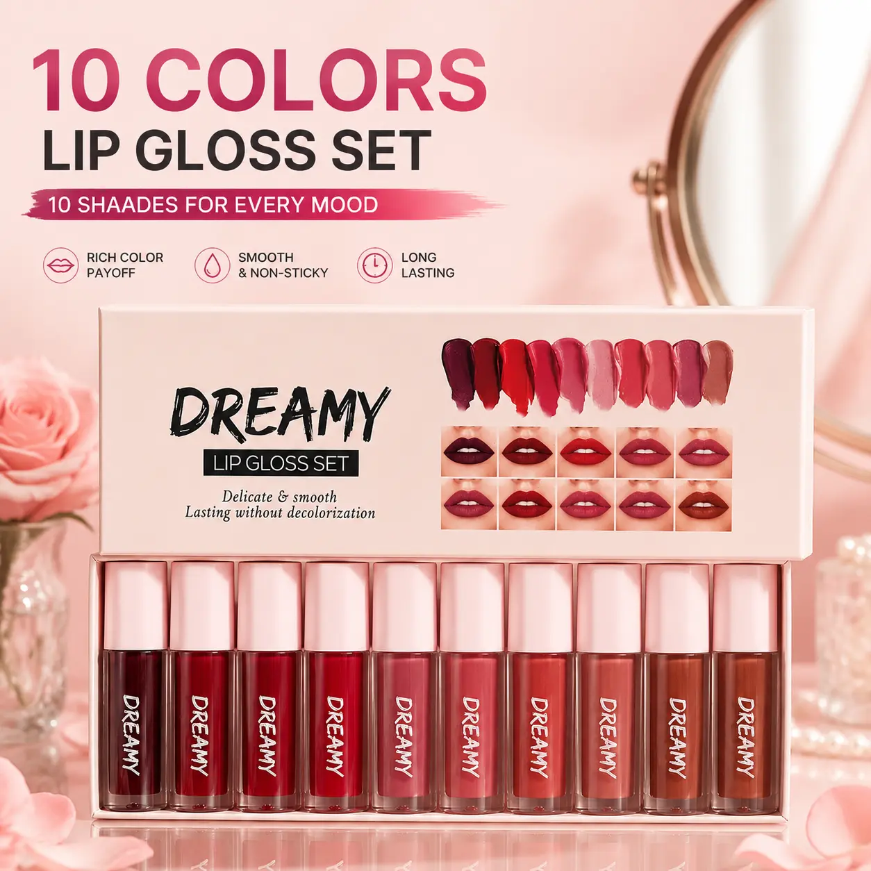 10-Color Matte Lip Gloss Set For American Daily Makeup Lovers, Soft Focus Lip Nourishing & Fade-Proof
