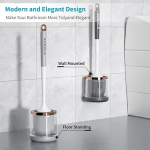 Silicone Toilet Brush Set with Holder, New Tpr Silicone Toilet Brush, Includes Tweezers and Long Handle, Transparent Design, 360° Clean, Bathroom Cleaning Tool, Bathroom Brush Cleaner