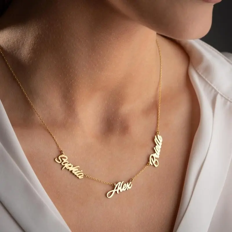 Sterling Silver Custom Letters Family Necklace - Personalized Multi Children Names Jewelry Gift for Mama, Xmas Family Jewelry, Necklace For Mama, Custom Letters Necklace