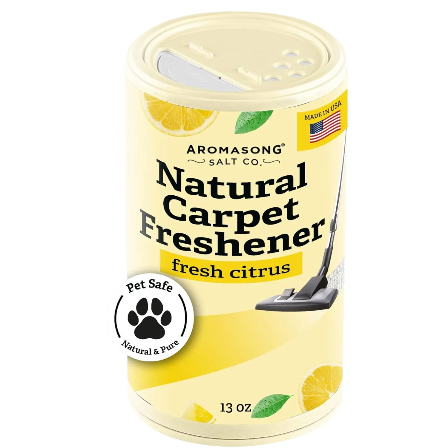 AROMASONG Household Non-Toxic Naturally Derived Solid Carpet Freshener Powder, 13oz, 100% Citrus Scented, Pet-Safe, Vacuum-Ready, Made in USA, Odor Control for Pet Urine