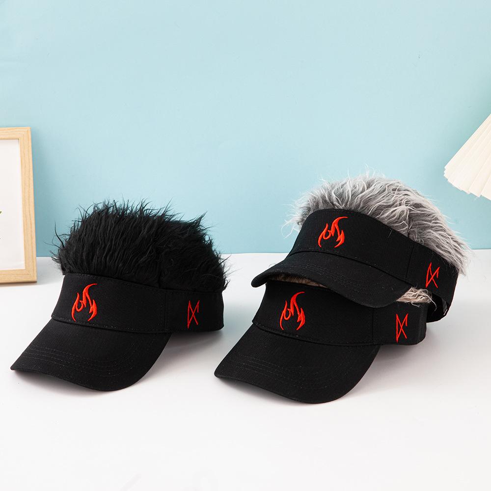 Outdoor sun protection, sunshade, UV protection wig baseball cap, men's and women's embroidered flame truck driver hat, hot-selling new style in Europe and America.