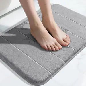 Memory Foam Bath Mat, Super Soft Absorbent Bathroom Rug Non Slip, Quick Dry, Machine Washable Floor Carpet for Tub Shower, Home Decor Accessories, 24x17, Grey