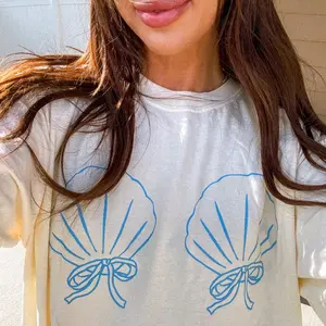 Coquette Seashell Bra Shirt Coastal Granddaughter Tshirt Cute Beachy Summer Shirts Preppy Clothes Teens Oversized Mermaid Tee