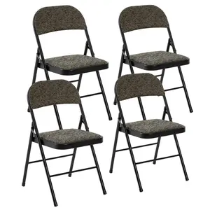 4-Pack Easy Fold Foldable Dining Chairs, Padded Cushion, Fabric Back, Stackable Portable Metal Chairs with Durable Steel Frame, for Home Office & Patio Use, Black Grey Indoor-Outdoor Furniture
