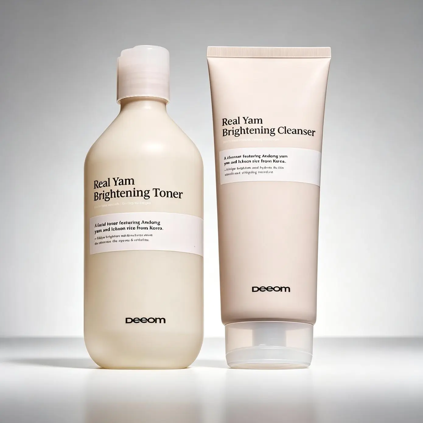 DEEOM Real Yam Skincare Set: 200ml foaming cleanser + 300ml milky toner with yam extract, rice water & niacinamide. Alcohol-free, brightening & hydrating, full daily K-beauty routine for sensitive skin.