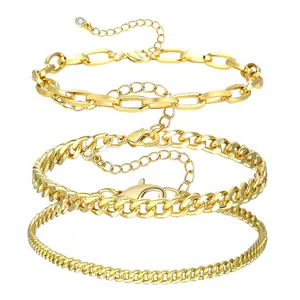 Mytys Cuban link Braided Bracelet Anklet 3PCs Elegant and Exquisite Jewelry Gift for Women Bangle Wrist Charms Trendy Jewellery Accessories