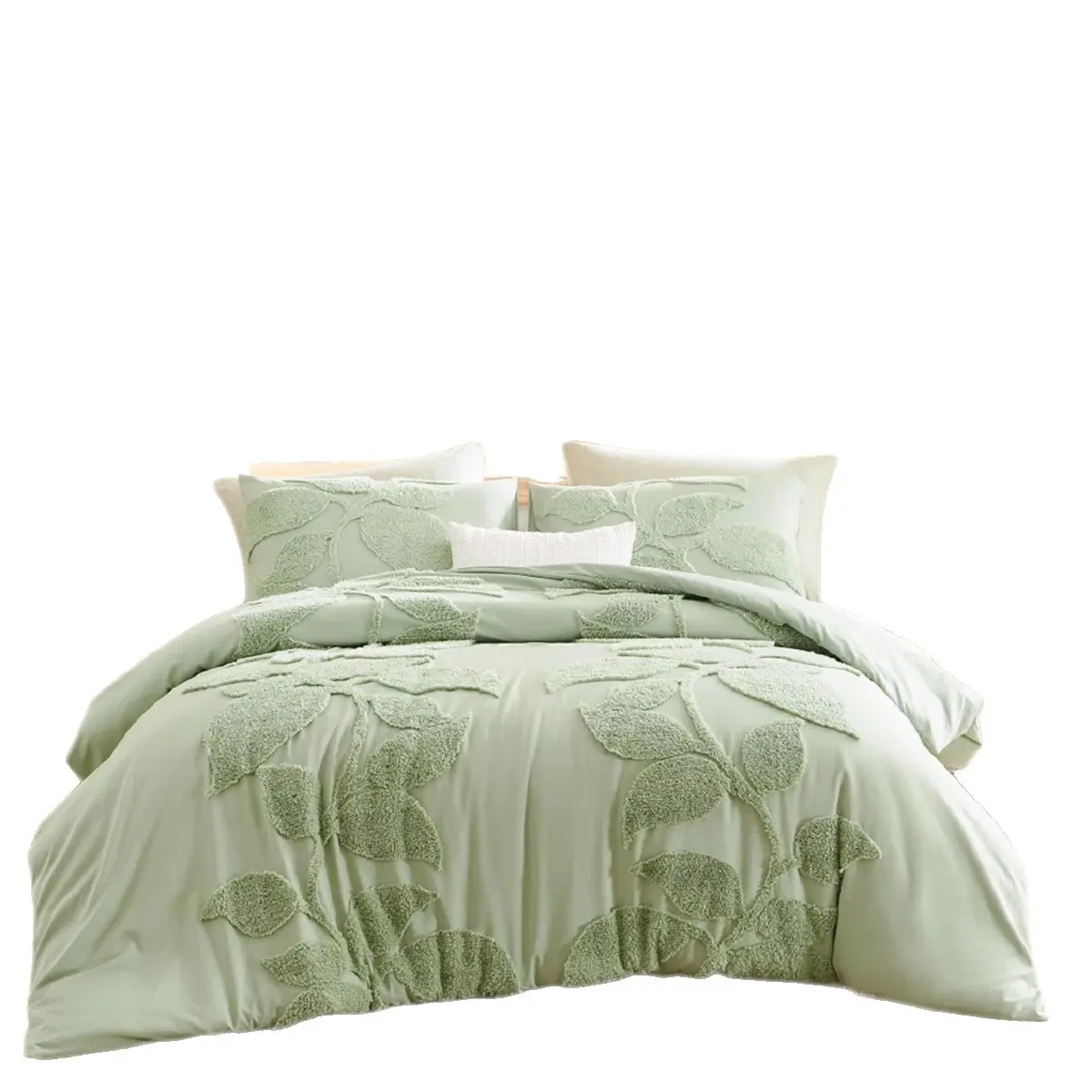 Queen Size Decorative Duvet Cover Set (3-Piece) - 3D Floral Patterned Bedding, Brushed Cotton Synthetic Blend, Hypoallergenic, Soft Cozy Lightweight Bedding with Fitted Sheet & Neck Support Pillow for Extra Large Double Beds