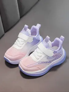 Gradient Color Kids Casual Training Shoes, Non Slip Trainers, Breathable Mesh Upper, Velcro Closure, Anti-Slip Shock Absorption, Suitable for Daily Use