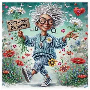 Happy Grandma Pattern DIY Diamond Arts Colorful Painting Kit, DIY 5D Diamond Arts Painting Kit, Wall Art Decor for Home