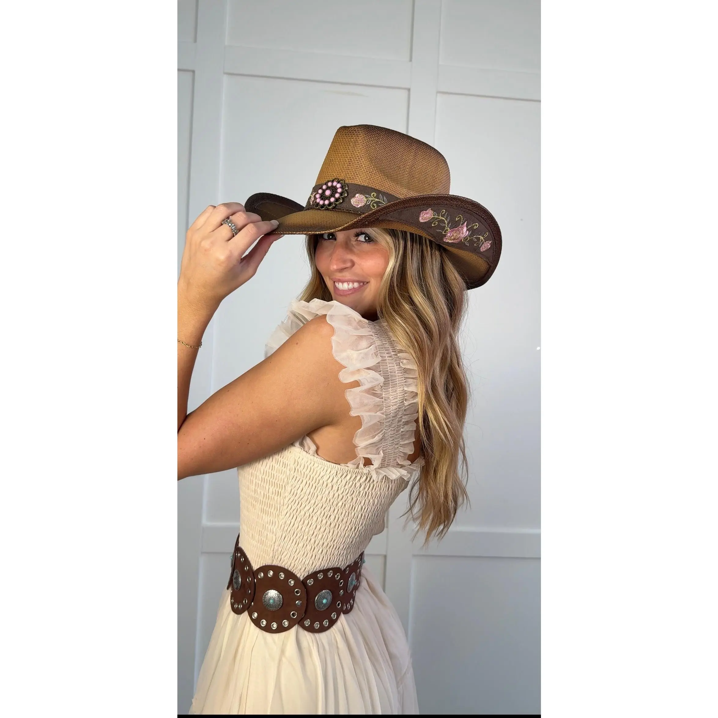 Everleigh Embroidered Floral Cowgirl Hat