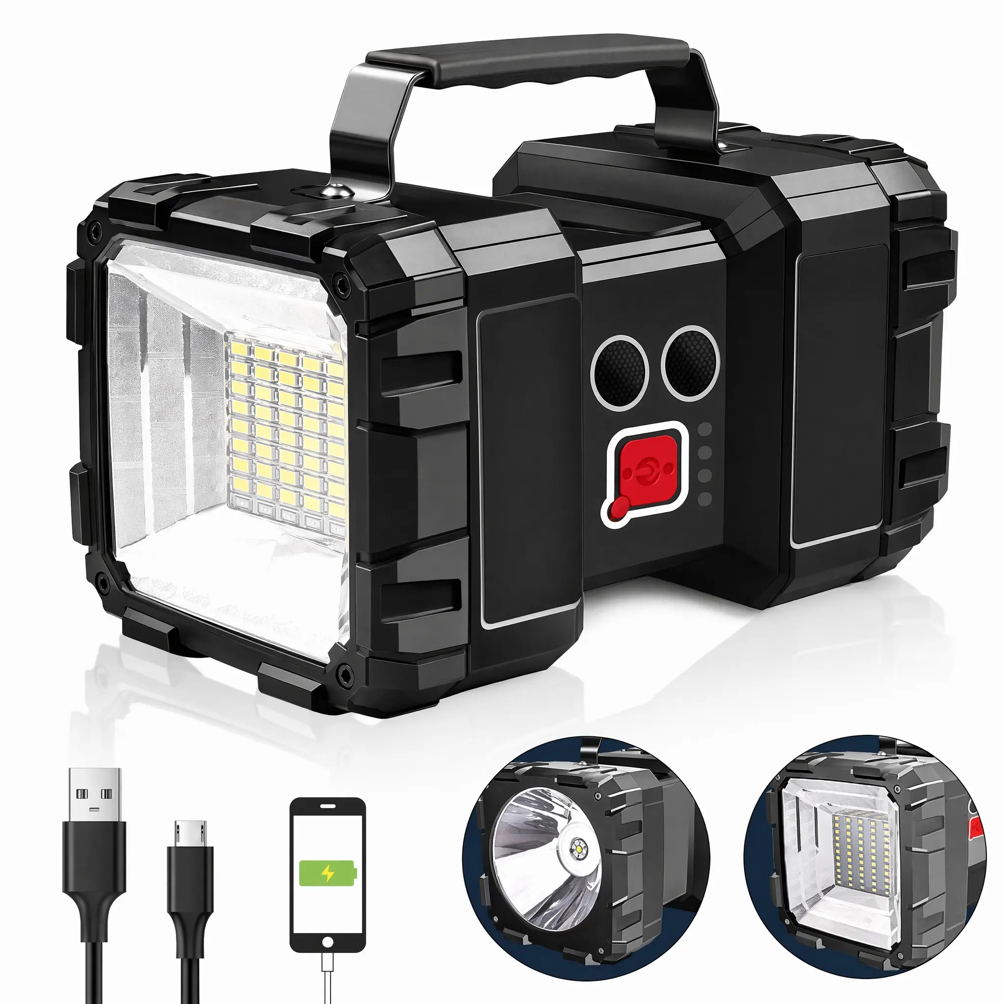 LETOUR 2-in-1 Rechargeable Dual-Head Spotlight & Floodlight, High Performance 4800LM High Power LED Searchlight, USB-C Charging, Built-in Power Bank, Outdoor Camping & Emergency Light, High Performance Flashlight