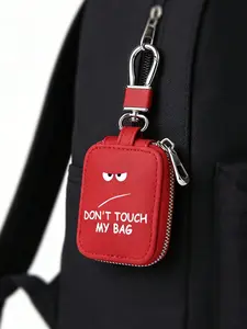 "Don't Touch My Bag" storage pouch, key pouch, coin purse, bag accessory, suitable for AirPods case, PU leather headphone storage bag, with mesh pocket and keychain - soft portable pouch, earphone case, Bluetooth earphone protective case