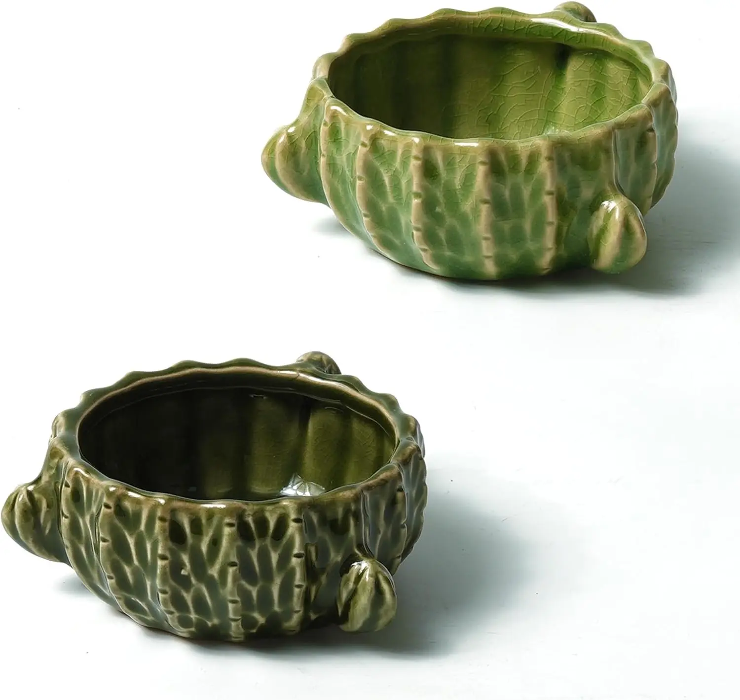 2 Pack Green Cactus Ceramic Hamster Food Bowl Anti-Tip Water Dish | Durable & Heavy Duty Ceramic Feeding Drinking Bowl for Gerbil Mouse Chinchilla Hedgehog Guinea Pig, Cute Desert Cactus Decor