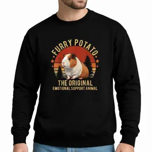 Fun Vintage-Style 'Furry Potato' Guinea Pig Sweatshirt – Unisex Long Sleeve Summer Wear