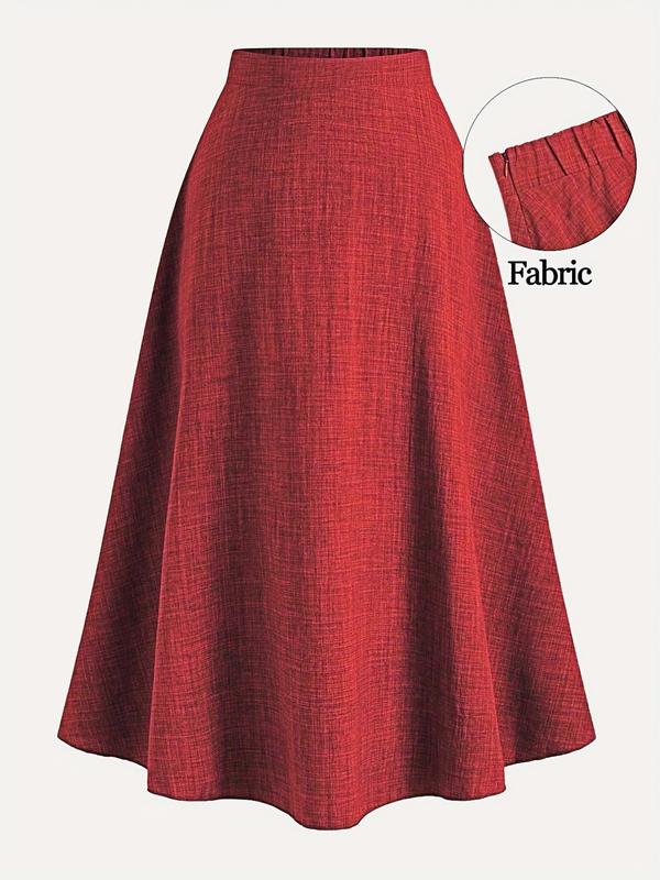 Women's Plus Size Elegant A-Line Midi Skirt, Casual Pure Color Floral Pattern, Fitted Summer & Fall Fashion