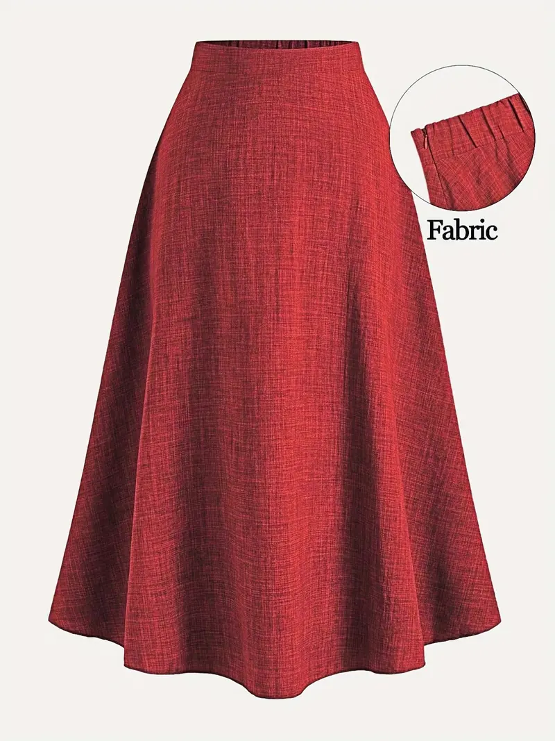 Women's Plus Size Elegant A-Line Midi Skirt, Casual Pure Color Floral Pattern, Fitted Summer & Fall Fashion