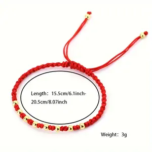 1PC Adjustable Hand-woven Bracelet - Red Nylon Rope with Metal Beads, Non-plated Durable Accessories for Casual and Formal Wear - A Gift for 11 Holidays