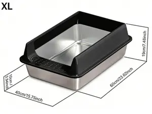 60x40x19cm XL Stainless Steel Cat Litter Box with High Sides & Anti-Tracking Step, Non-Stick & Easy Clean Metal Litter Box for Large Cats & Multi-Cat Households, Odor-Resistant Design Ideal for Home Living Rooms & Pet Areas
