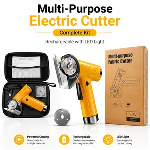 Rechargeable Cordless Electric Rotary Cutter Scissors with Safety Lock, LED Light, Digital Display for DIY Projects, Fabric Cutting