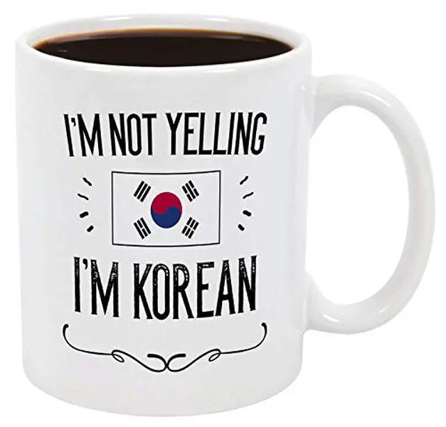 Casitika Korean Mug. Funny Korea Souvenirs. I'm Not Yelling I'm Korean 11 oz Coffee Mug. Present Idea Featuring the Country Flag. Ceramic Cup