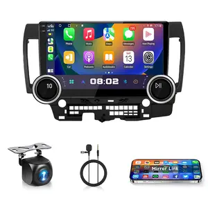 10.1'' Dual Knobs Android Car Stereo for Mitsubishi Lancer 2008-2017 with Wireless Carplay Android Auto,Touchscreen Radio with GPS/Bluetooth/FM RDS/EQ/Wi-Fi Mirror Link Backup Camera SWC