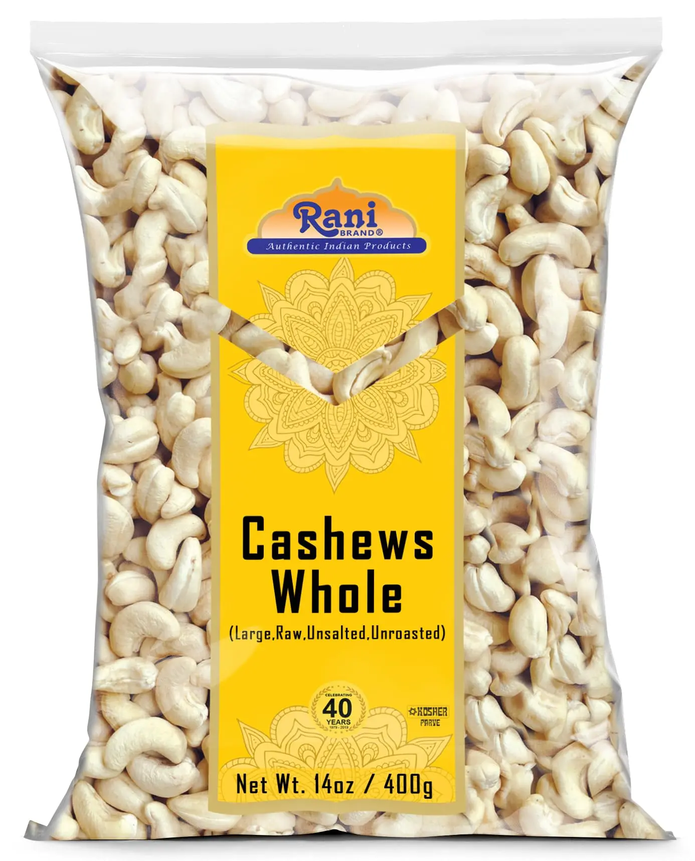 Rani Raw Cashews Whole (uncooked, unsalted) 14oz (400g) ~ All Natural, No Preservatives | Vegan | NON-GMO | Kosher | Gluten Friendly