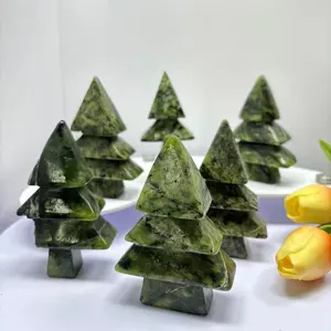 Mixed Crystal Christmas Tree Carvings  Serpentine Jade  For Home --7 pieces