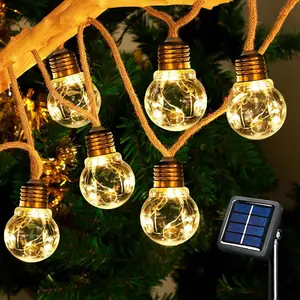 Solar Outdoor String Lights, 8M 16 Bulbs, Garden Lights, 8 Modes IP44 Waterproof, Wire For Balcony, Terrace, Party