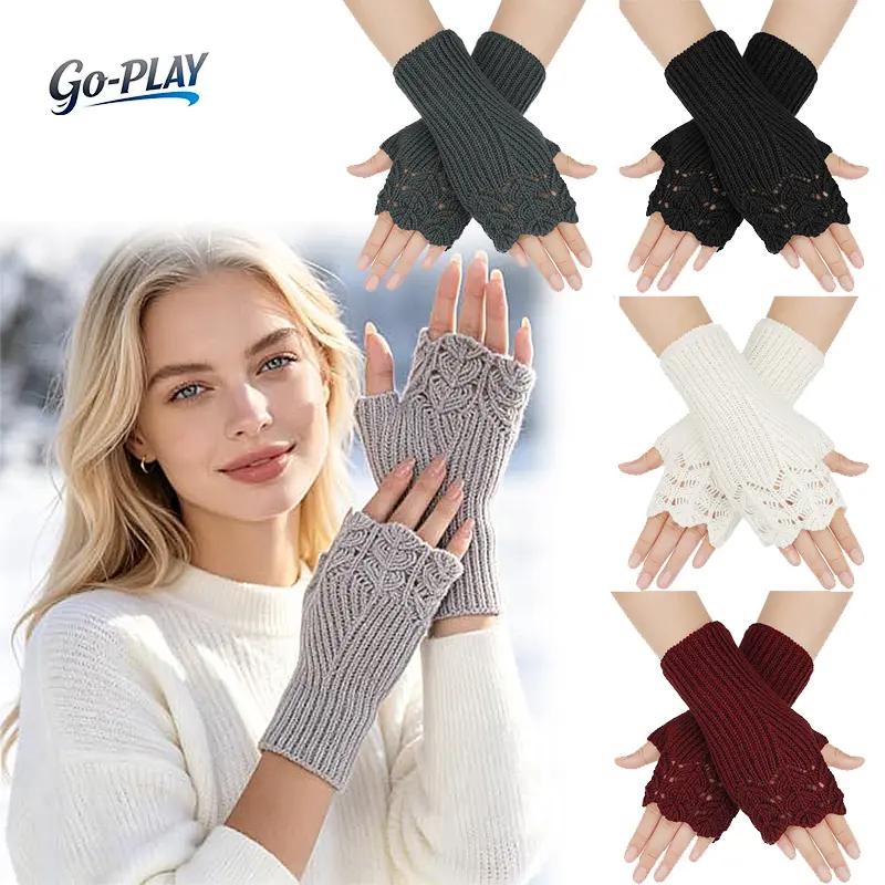 4 Pairs Fingerless Knit Gloves for Women, Warm Winter Arm Warmers with Thumb Hole, Soft Crochet Half Finger Mittens, Stretchy Wrist Warmers for Texting, Outdoor Activities, Cozy Fall Winter Fashion Accessories