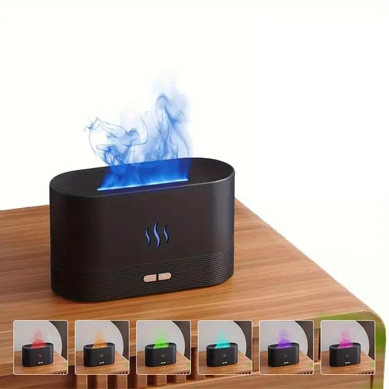 180ml Simulation Flame Effect Air Humidifier, LED Night Light Humidifier with 7 Changing Light Modes, Air Purifier, Essential Oil Diffuser for Home Of