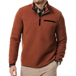 Men's Quarter Zip Up Casual Long Sleeve Quilted Sweatshirts Mock Neck Outdoor Pullover Sweaters