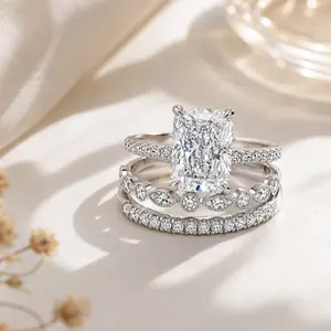 3-Piece Silver Radiant Cut Wedding Ring Set for Women, Square Crystal Zircon Bridal Ring Set, Sparkly Engagement & Promise Rings, Luxury Fashion Jewelry Gift for Her