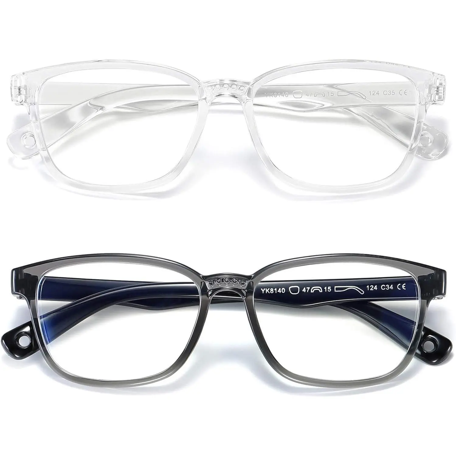Kids Blue Light Blocking Glasses 2 Pack, Anti Eyestrain UV Protection, Computer Gaming TV Phone Glasses for Boys Girls Age 3-9 (Clear+ Transparent Black)