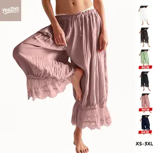 Lace Bloomer Pants for Women Capri Yoga Pants YeeZaa Y2k Elastic Waist Lace Patchwork Pettipants Ruffle Long Going Out Streetwear Lightweight Flared Slips Pants Pajama Bottoms 2026 Spring Summer Fashion Forever Young Bloomer Pants