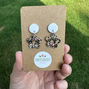 Rainbow Cheetah Print Flower Dangly Stud Polymer Clay Earrings