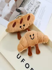 Exquisite bread doll, three-dimensional simulation design cute baguette croissant plush pendant cartoon dessert doll bread stick pendant keychain, cartoon bread plush keychain decorative accessories, exquisite gift ideas, Charms