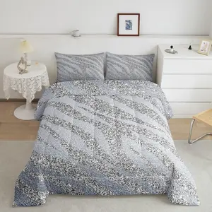 Grey Animal Print Comforter,Zebra Print Bedding Set,Women Gray Ombre Bedding Comforter Sets,Sequins Stars Duvet,Lightweight Quilt Comforter