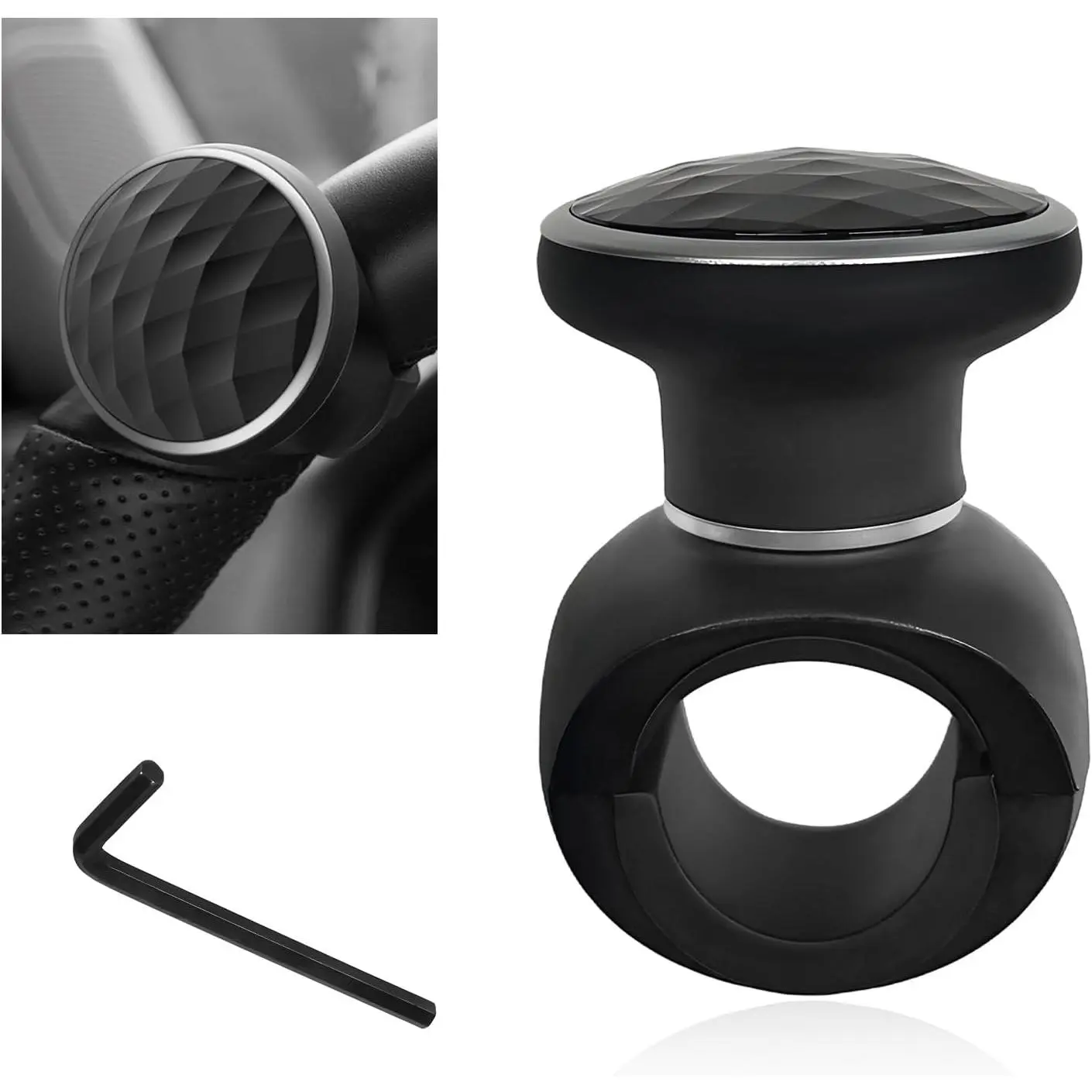 Steering Wheel Knob Spinner, Non-Slip Turning Assist Knob Driving Power Handle with Metal Ball Bearing, Smooth 360  Rotation Steering Wheel Spinner for   Boat