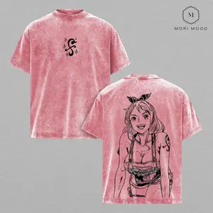 Nami One Piece Anime Double Printed Vintage Washed Tee Unisex Oversize Heavyweight Cotton T-shirt for Anime Fans and Lovers