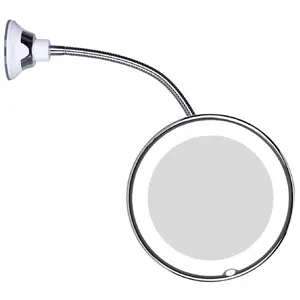 10X Magnifying LED Light Makeup Mirror with Flexible Gooseneck, Power-Locking Suction Cup Mount, 360-Degree Swivel, Power Switch, Cordless Portable Design for Home Bathroom Vanity & Travel