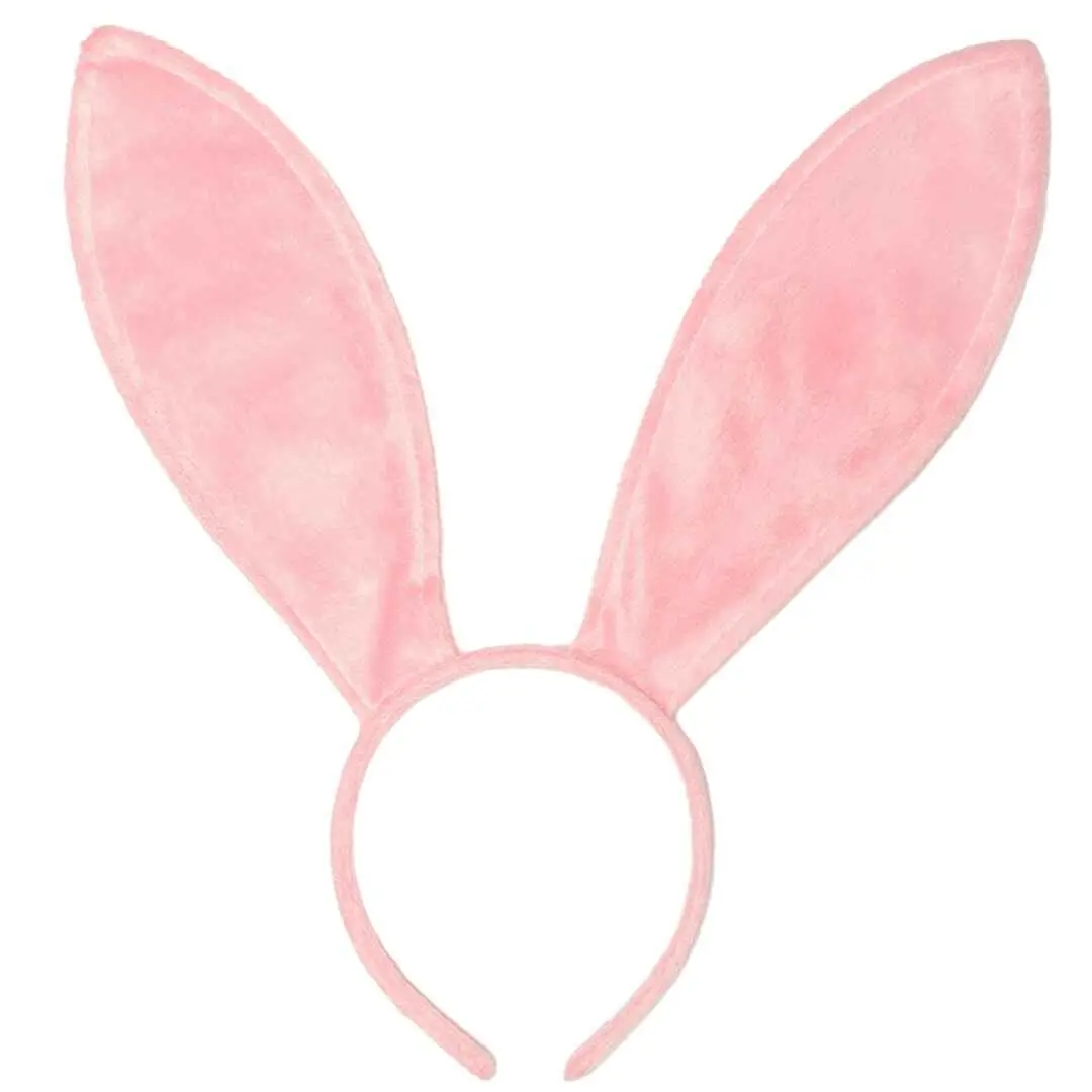 FUNCREDIBLE Easter Bunny Ears Headband, Unisex Fluffy Velvet Costume Accessory - Pink, Bendable and Adjustable, Velvet Fabric, Flexible