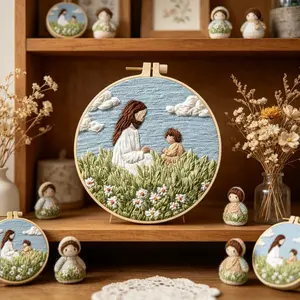 Cross Stitch Kit for Beginners, Elegant Religious Cross Stitch Set, Includes Cotton Fabric, Thread, Needle, Instruction Manual, 20cm Hoop