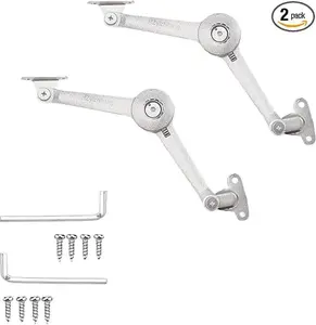 2Pcs Heavy Duty Lid Support Hinges - Soft Close Folding Lid Stay Hinge for Toy Box, Cabinet, Closet - Up to 50lbs, Adjustable Angles, Easy Installation