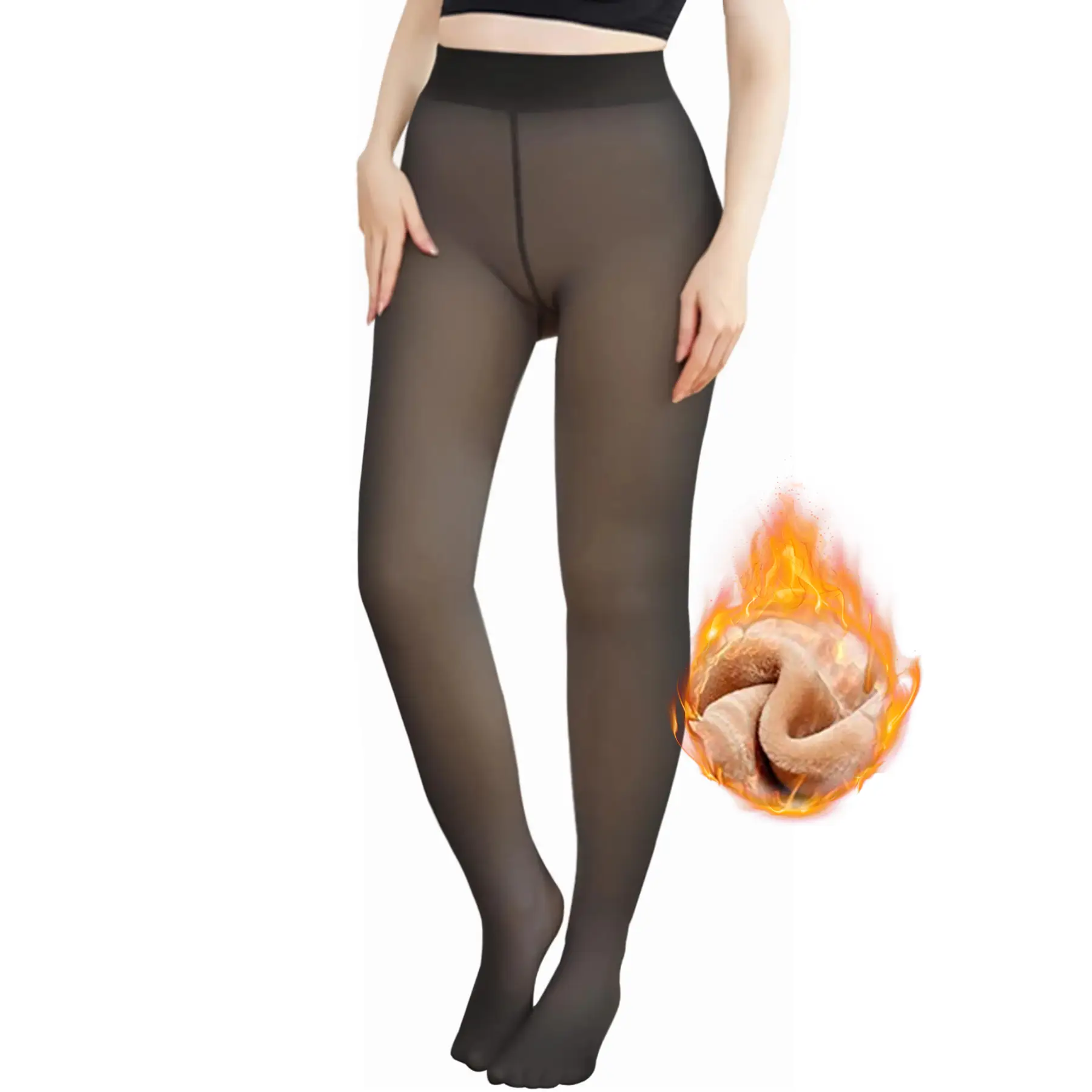 【TikTokShopfalldealsforyou】Fleece Lined Tights ，Sheer Women Fake Translucent， Warm Pantyhose Leggings Sheer， Thick Tights for Winter ，Womens Opaque Fl