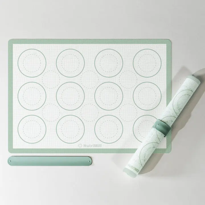 Silicone Baking Mats 2 Pack, 11.5 x 16.25 Inch — Non Stick Cookie Sheet Liners with Printed Cookie Size Guides, Heat Safe to 450F, Reusable, Dishwasher Safe, 2 Snap Bands