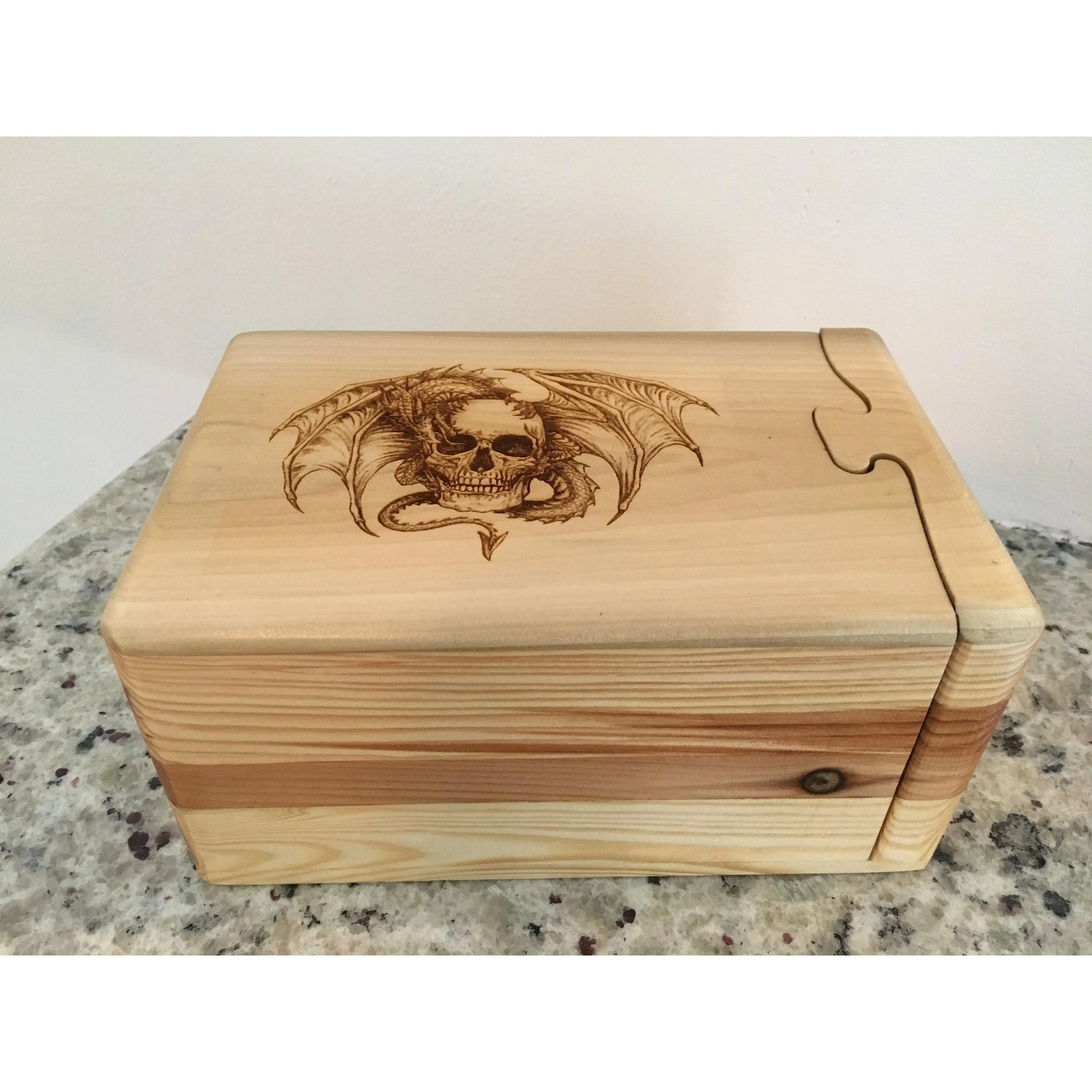 Solid Wood Puzzle Box - Dragon Skull, Wooden Box, Jewelry Box, Handcrafted, Custom Box, Personalized Box, Handmade, Box, Engraved, Stash Box