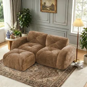 Eyisean 80.3'' Boneless Couch with Tufted, 32D High Density Sponge, 2 Seater L-Shape Sectional Couches For Living Room, Cloud Compression Couch with Ottoman, Retro Velvet Floor Sofa for Bedroom, No Assembly Required