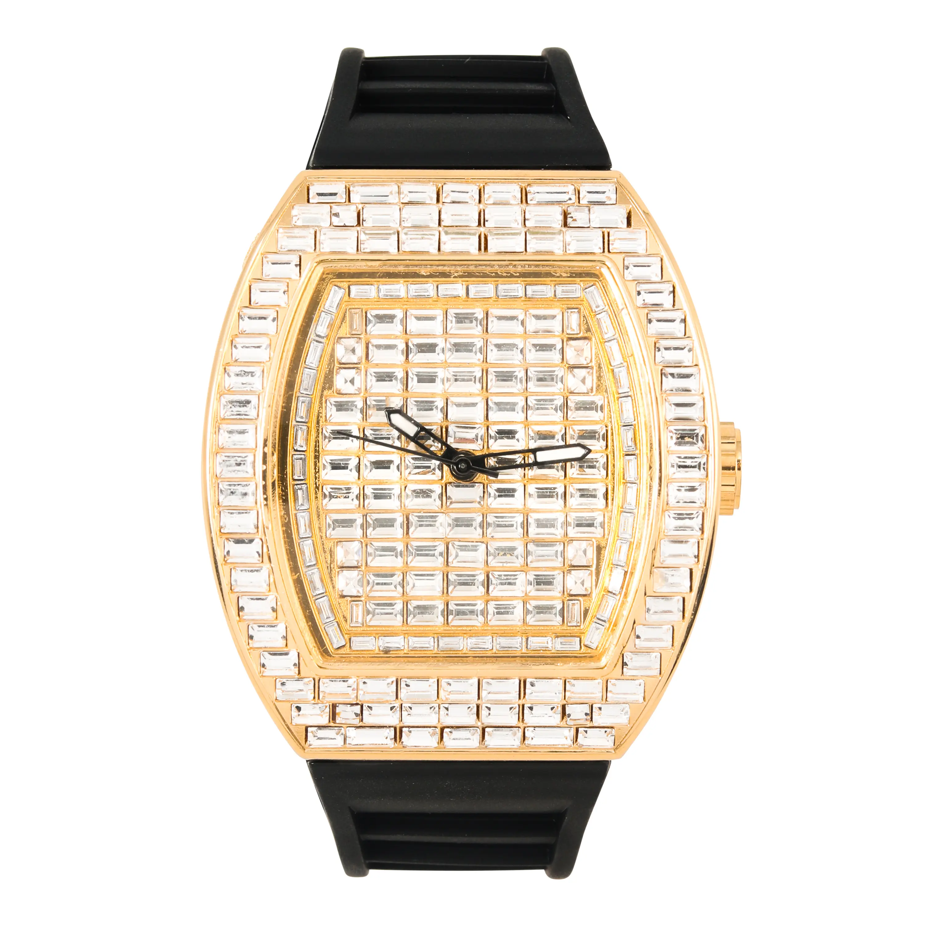 Men's 43mm Tonneau Watch with Baguette Dial – Silicone Band, Quartz Movement – Alloy with Coated Finish