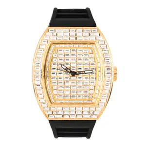 Men's 43mm Tonneau Watch with Baguette Dial – Silicone Band, Quartz Movement