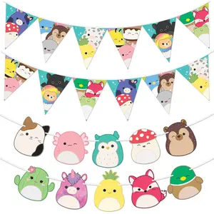 Treasures Gifted Officially Licensed Squishmallows Party Supplies Set of 3 Pre-strung Banners - (1) Birthday Banner & (2) Triangle Pennants - Squishmallows Birthday Decorations